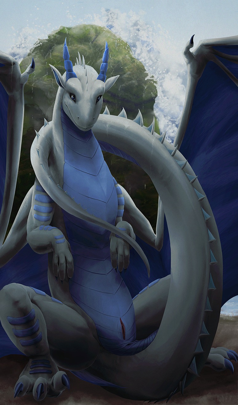 3_toes anus beach blue_eyes byzil claws cloud dragon drakawa e621 european_mythology feet female female_feral feral genitals hi_res horn membrane_(anatomy) membranous_wings mythological_creature mythological_scalie mythology nude outside scalie seaside sky solo spikes spread_legs spreading tail thick_tail toes vulva water western_dragon wings