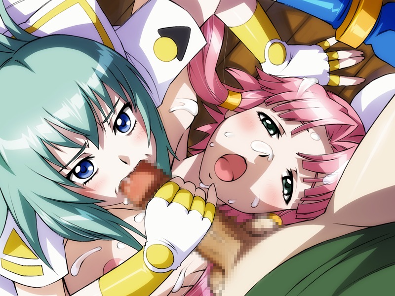 alice_carroll aria breasts censored clothing cum cum_on_breasts cum_on_face fellatio female human human_only mizunashi_akari oral oral_sex rule34 tagme threesome