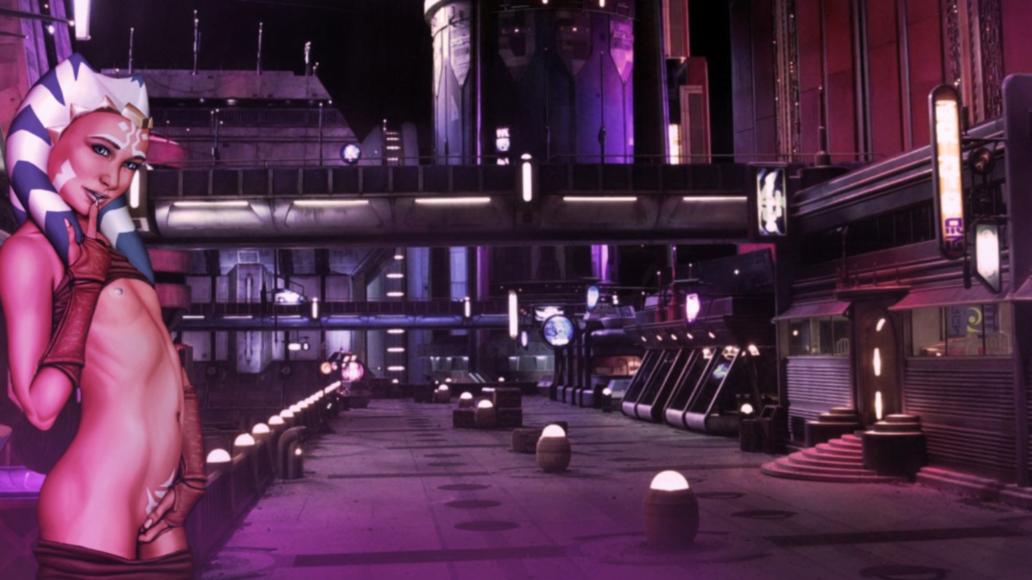 1girls 3d ahsoka_tano blue_eyes clone_wars coruscant detailed_background exhibitionism female female_focus female_only flat_chest hi_res looking_at_viewer navel pants_down pose pubic_markings public rule34 shabby_blue shirt_lift skinny solo star_wars the_clone_wars:_season_one togruta true_flat_chesy young