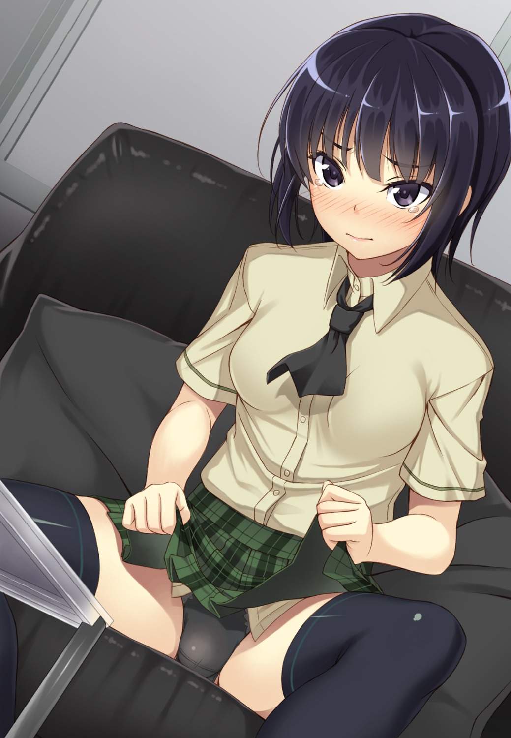 1girls black_hair boku_wa_tomodachi_ga_sukunai female female_only mikazuki_yozora panties pointy_chin rule34 solo tagme