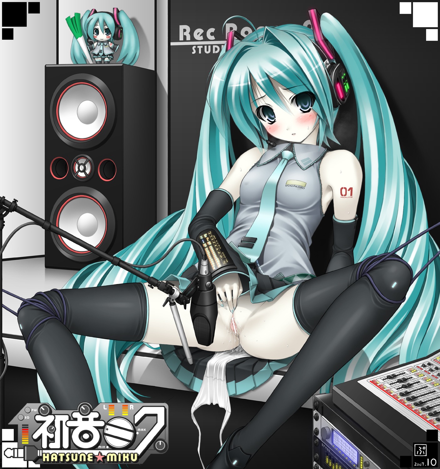 1girl aqua_eyes aqua_hair bar_censor bare_shoulders blush bondage censored detached_sleeves female female_masturbation green_eyes green_hair hatsune_miku headphones highres hypnotic-trance legs long_hair masturbation microphone microphone_stand nail_polish necktie pale_skin panties panty_pull pussy pussy_juice pussy_juice_trail rope rule34 side-tie_panties sitting skirt solo spread_legs spring_onion thighhighs tie tied_hair twintails underwear upskirt very_long_hair vocaloid