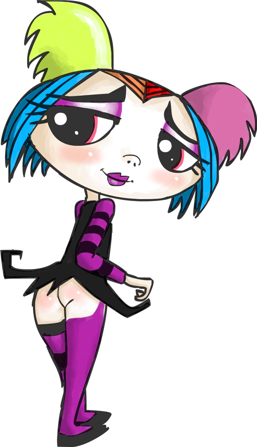 bottomless creepie_creecher female gkg growing_up_creepie multicolored_hair no_panties red_eyes rule34 solo stockings