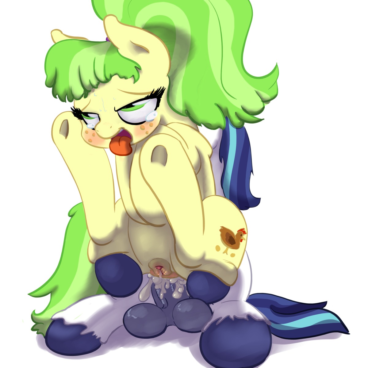 1:1 absurd_res anal anal_penetration balls blue_hair bodily_fluids cum cum_in_vagina cum_inside cutie_mark duo e621 earth_pony equid equine erection eye_roll female female_penetrated freckles friendship_is_magic fucked_silly full_stop genital_fluids genitals green_eyes hair hasbro hi_res horse male male/female male_penetrating male_penetrating_female mammal ms._peachbottom_(mlp) my_little_pony nude penetration penis pony sex shining_armor_(mlp) simple_background tears tongue tongue_out vulva
