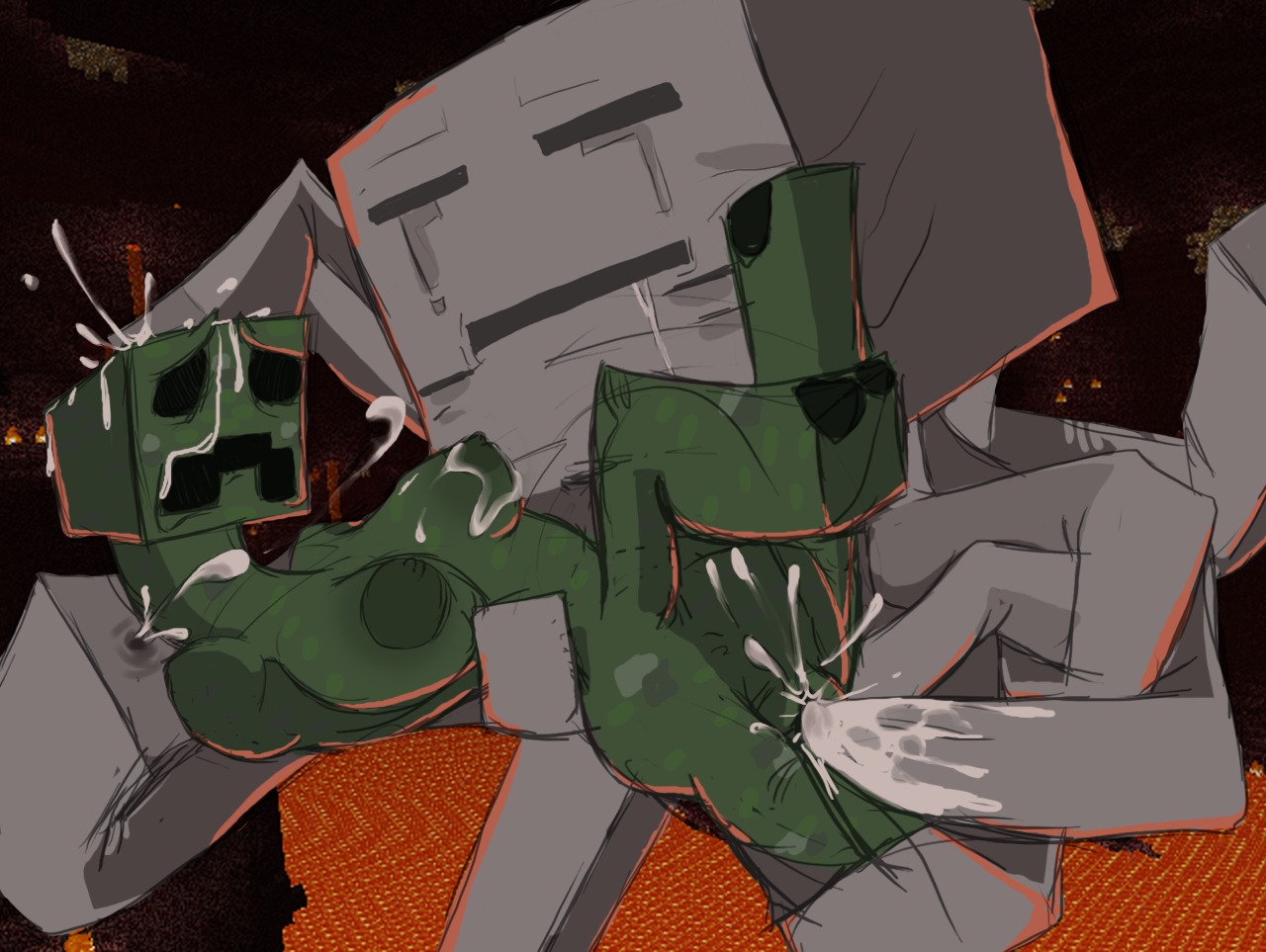 1girls artist_request breasts creeper cum cum_in_pussy cum_on_breasts cumshot female ghast_(minecraft) minecraft minecraft_mob mob nether pussy rape rule34 screenshot straight tagme tentacles
