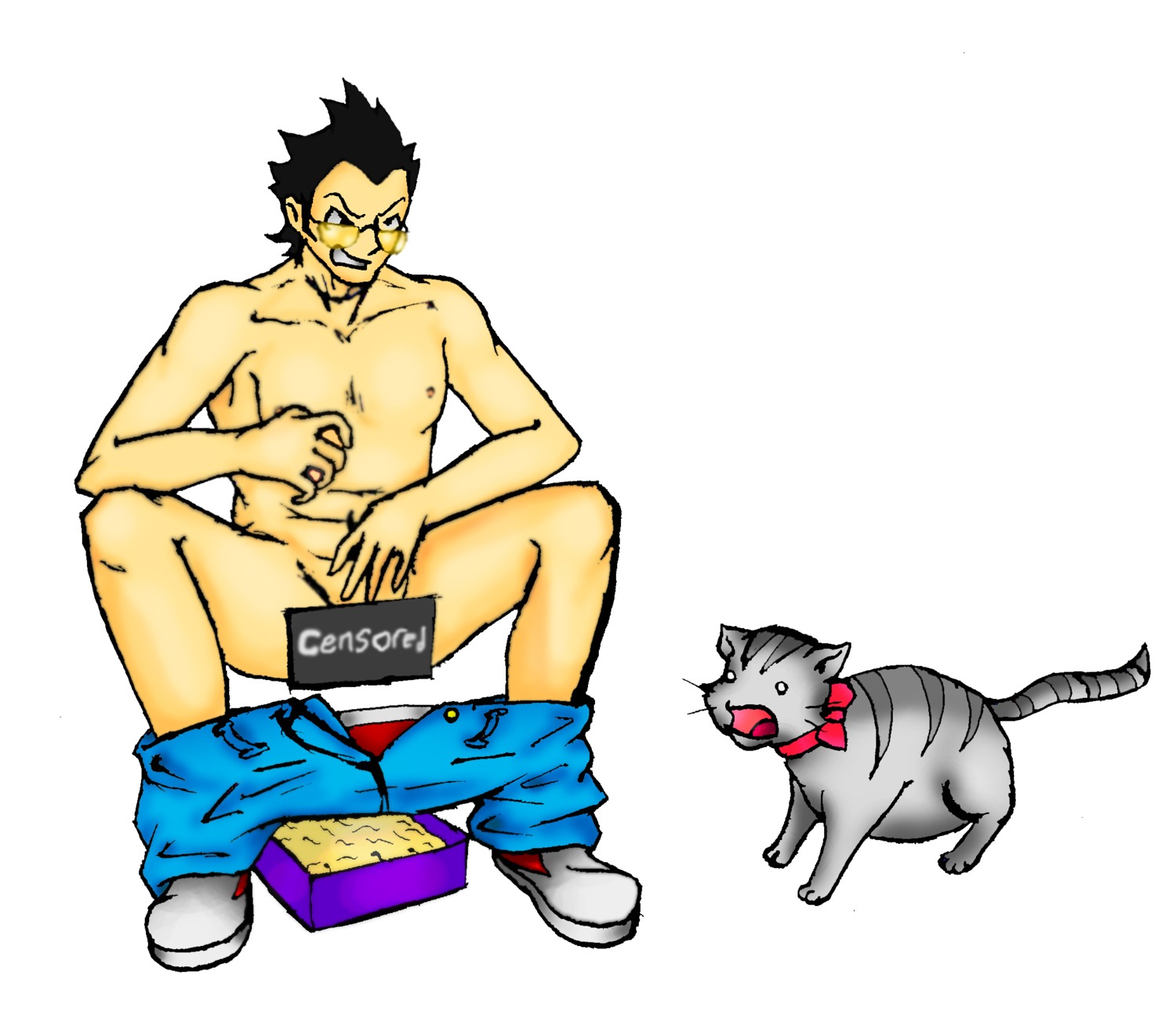 cat censored jeans jeans_down male male_only no_more_heroes rule34 tagme travis_touchdown