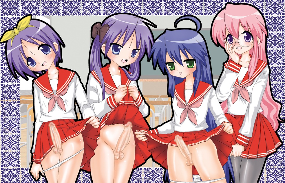 censored futanari human intersex kagami_hiiragi konata_izumi lucky_star miyuki_takara rule34 tsukasa_hiiragi