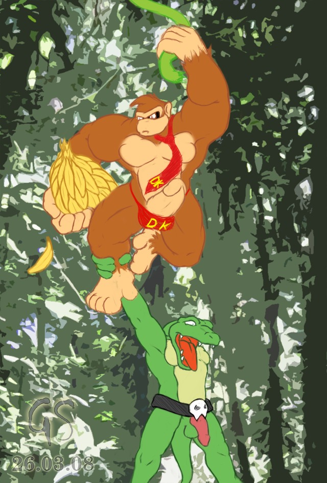 color donkey_kong donkey_kong_(series) furry interspecies kong kremling kritter male male_only multiple_males nintendo no_humans penis rule34 teeth tongue yaoi