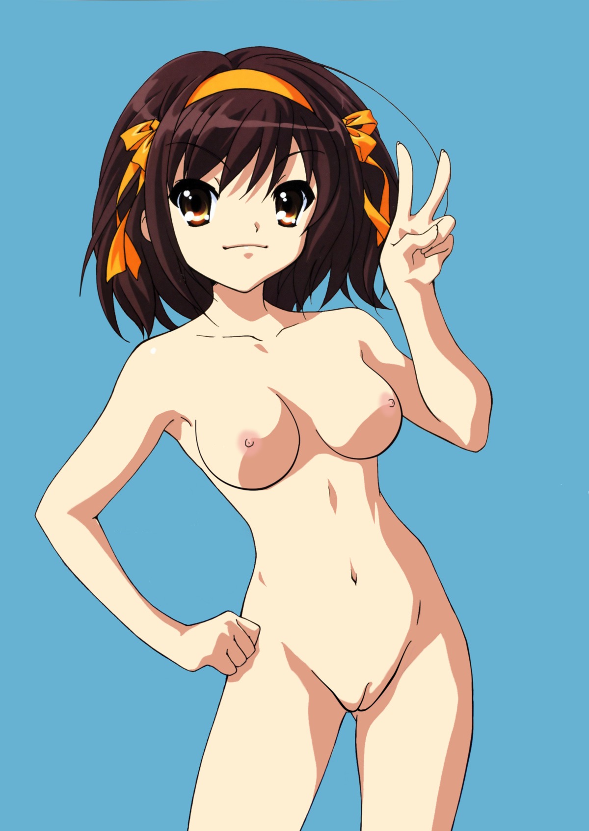 breasts female highres innie_pussy navel nipples nude nude_filter official_art photoshop pointy_chin pussy rule34 small_breasts suzumiya_haruhi suzumiya_haruhi_no_yuuutsu uncensored