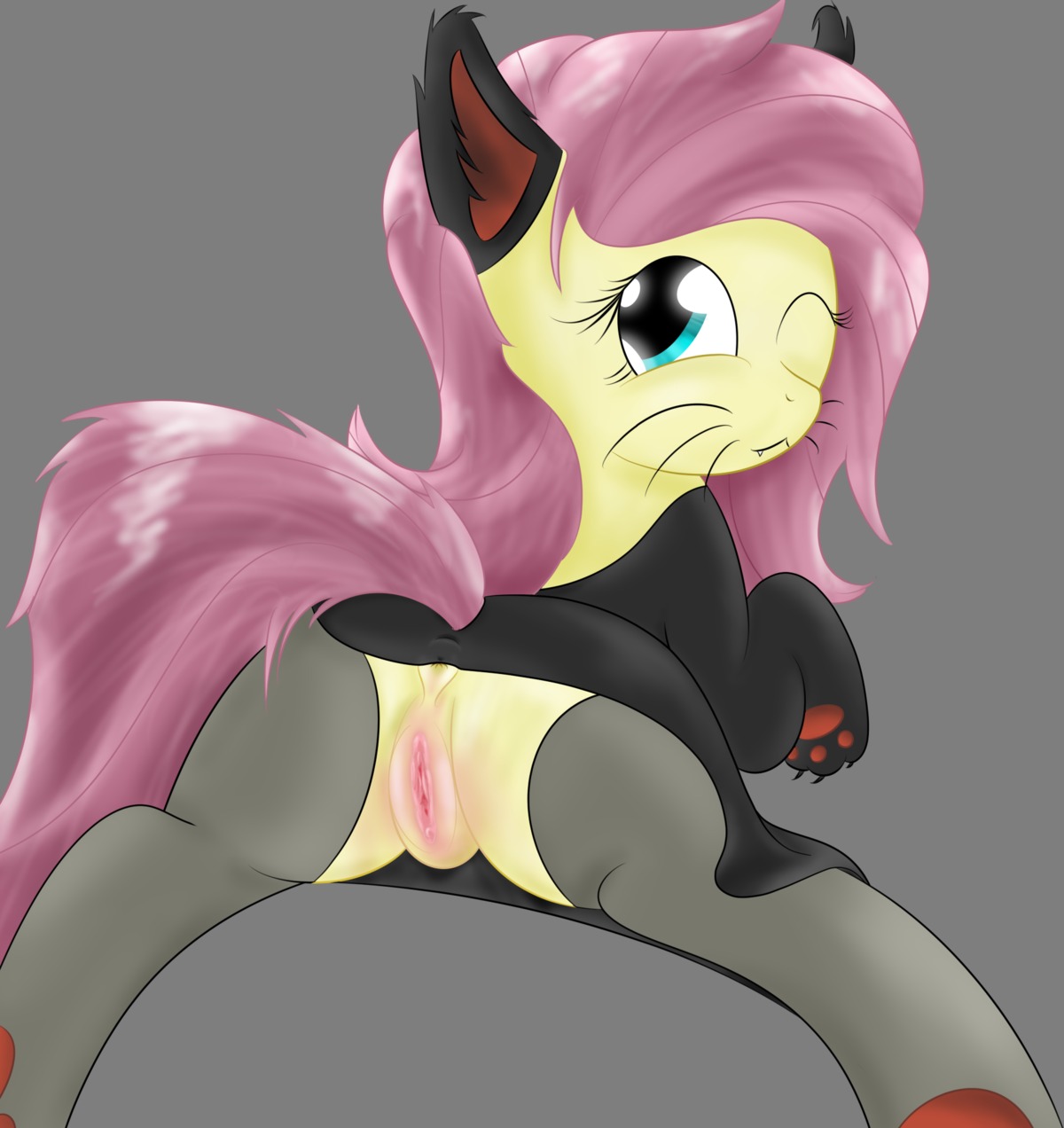 2012 alpha_channel anus blue_eyes butt e621 equid equine female feral fluttershy_(mlp) friendship_is_magic genitals hasbro hi_res horse looking_at_viewer looking_back mammal my_little_pony one_eye_closed pony presenting r-r simple_background solo tail transparent_background vulva wink
