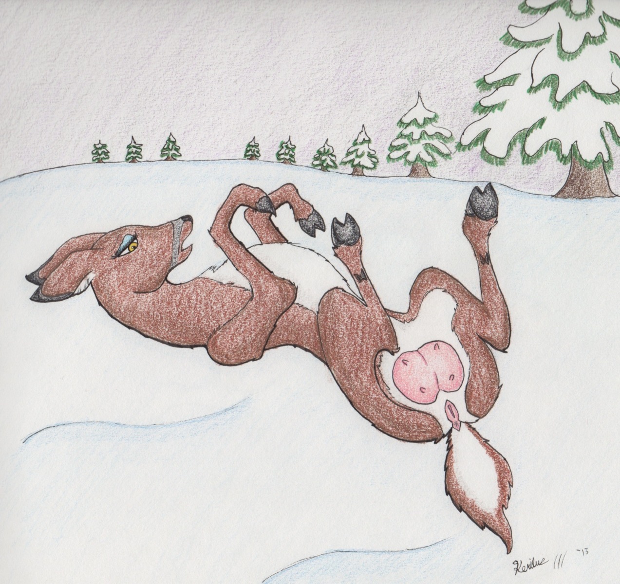 anatomically_correct anatomically_correct_genitalia anatomically_correct_vulva animal_genitalia animal_vulva anus cervine_genitalia cervine_vulva deer e621 female feral genitals hi_res kerilus lying mammal on_back outside presenting snow solo teats toony udders vulva winter
