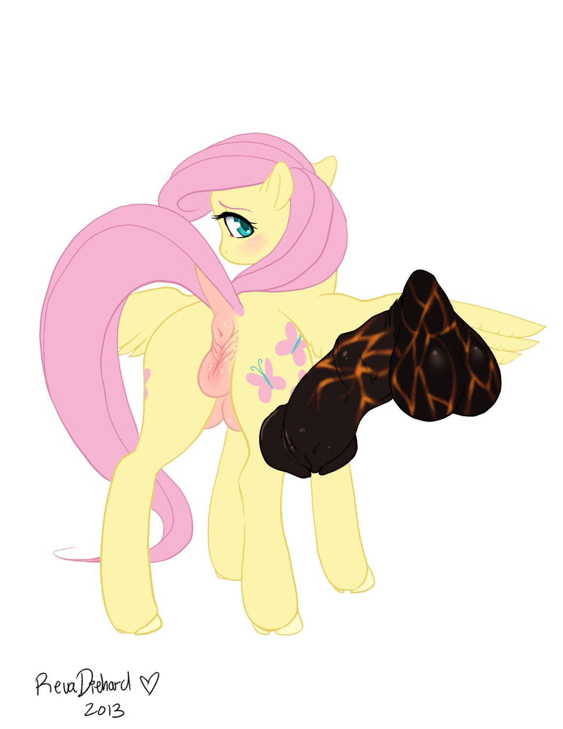 2013 anatomically_correct anatomically_correct_genitalia anatomically_correct_vulva animal_genitalia animal_penis animal_vulva anus backsack balls blue_eyes blush butt cutie_mark disembodied_penis duo e621 equid equine equine_genitalia equine_penis equine_vulva erection feathered_wings feathers female female_focus feral fluttershy_(mlp) friendship_is_magic fur genitals hair hasbro heart_symbol hi_res hooves long_hair looking_at_viewer looking_back looking_back_at_viewer male male/female mammal my_little_pony mythological_creature mythological_equine mythology nude pegasus penis pink_hair presenting presenting_anus presenting_hindquarters presenting_vulva raised_tail revadiehard signature simple_background solo_focus standing tail teats vulva white_background wings yellow_body yellow_feathers yellow_fur