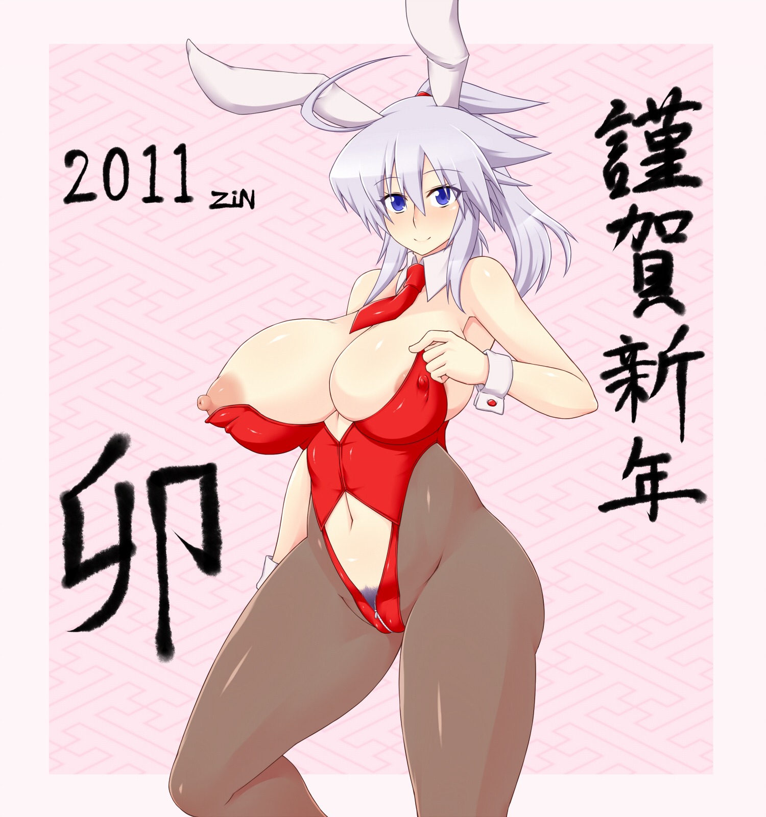 2011 animal_ear blush breasts bunny_girl bunnysuit female highres large_breasts nipple_slip nipples pantyhose pointy_chin pubic_hair rule34 smile