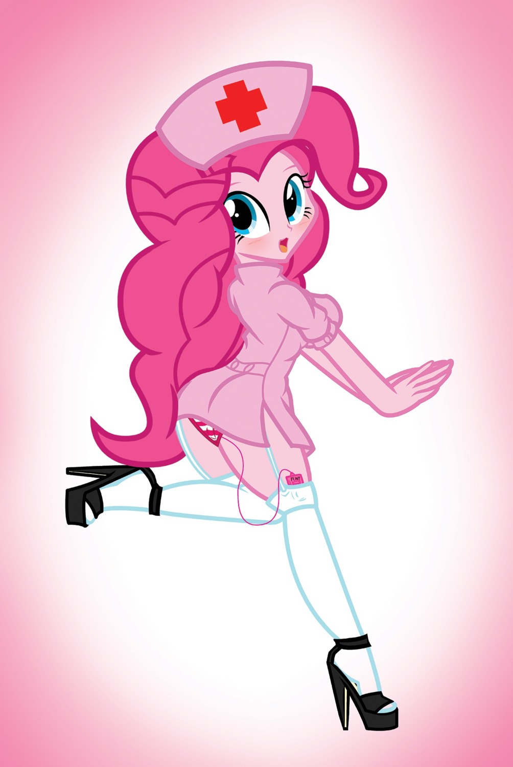 2013 blush bottomwear clothing e621 equestria_girls female footwear full-length_portrait grandfathered_content hasbro hat headgear headwear hi_res high_heels human legwear looking_at_viewer mammal my_little_pony nurse panties pattern_bottomwear pattern_clothing pattern_panties pattern_underwear pinkie_pie_(eg) platform_footwear platform_heels portrait pyruvate sex_toy shoes simple_background solo stockings striped_bottomwear striped_clothing striped_panties striped_underwear stripes underwear uniform vibrator