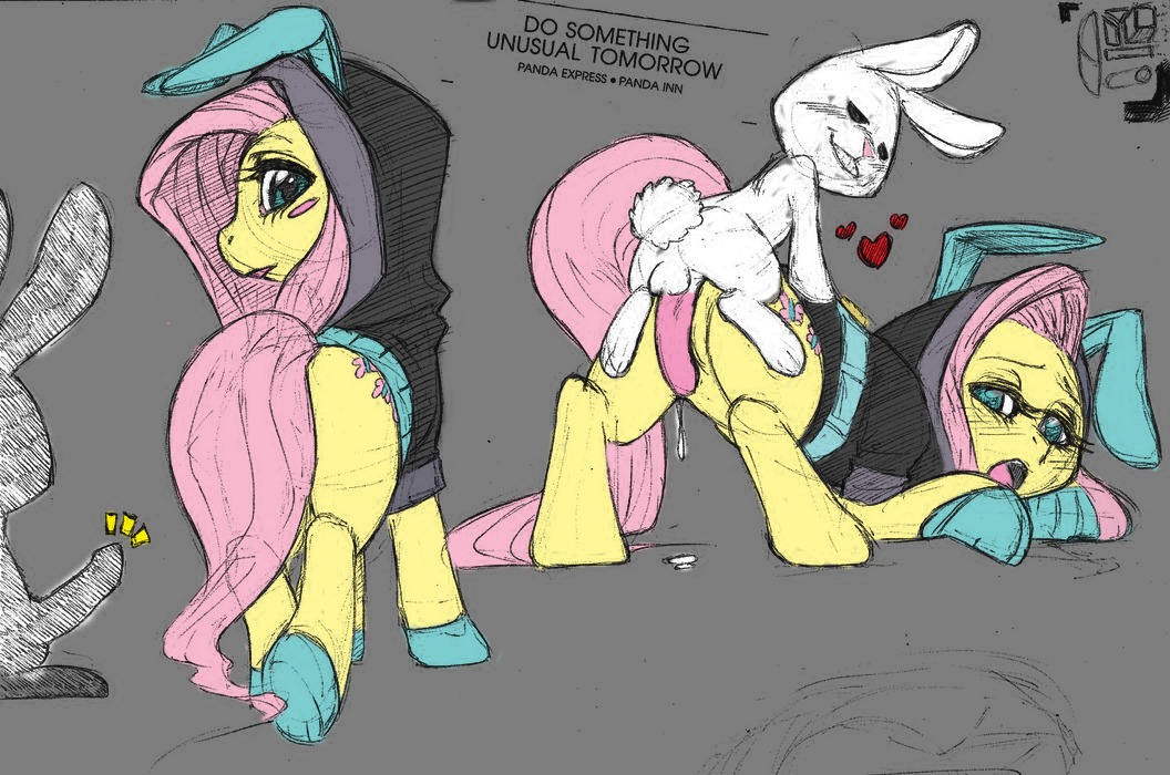 all_fours alpha_channel angel_(mlp) ass_up balls blue_eyes blush bodily_fluids butt clothing costume cutie_mark doggystyle duo e621 english_text equid equine erection female feral feral_on_feral fluttershy_(mlp) friendship_is_magic from_behind_position fur genital_fluids genitals hair hasbro heart_symbol horse interspecies lagomorph larger_female larger_sub leporid looking_at_viewer looking_back male male/female mammal my_little_pony open_mouth penis pink_hair pony precum pussyjob rabbit sdteddybear sex simple_background size_difference smaller_male submissive text transparent_background vulva yellow_body