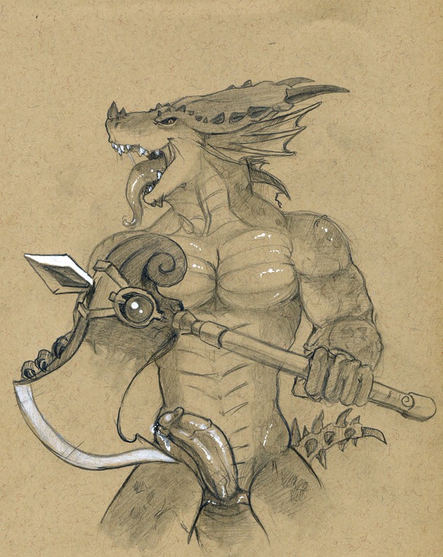2012 abs aeon_calcos aeon_calcos_(sc5) animal_genitalia anthro axe balls bandai_namco biceps big_penis biped black_sclera bodily_fluids circumcised claws dripping e621 erection fangs frill_(anatomy) gaping_mouth genital_fluids genital_slit genitals graphite_(artwork) horn humanoid_genitalia humanoid_penis humanoid_penis_in_slit hybrid_genitalia hybrid_penis leaking lizard lizardman lizardman_race_(soulcalibur) looking_at_viewer male melee_weapon membrane_(anatomy) membranous_frill muscular muscular_anthro muscular_male nude open_mouth pecs penis pose precum presenting reptile saliva scales scalie sharp_teeth simple_background sketch solo soul_calibur standing tail teeth tongue tongue_out traditional_media_(artwork) tush_(artist) vein weapon