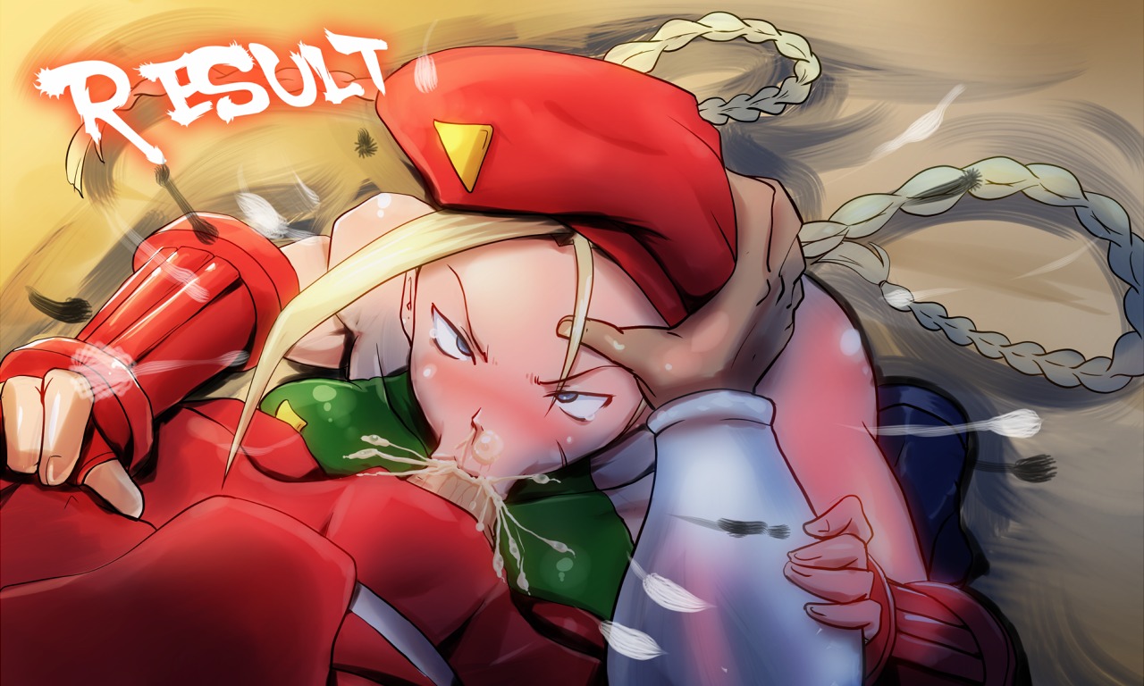 :>= bare_shoulders beret blonde_hair blue_eyes blush braid cammy_white capcom cum fellatio female hair hat human leotard long_hair m_bison male oral rickert_kai rule34 straight street_fighter tied_hair twintails