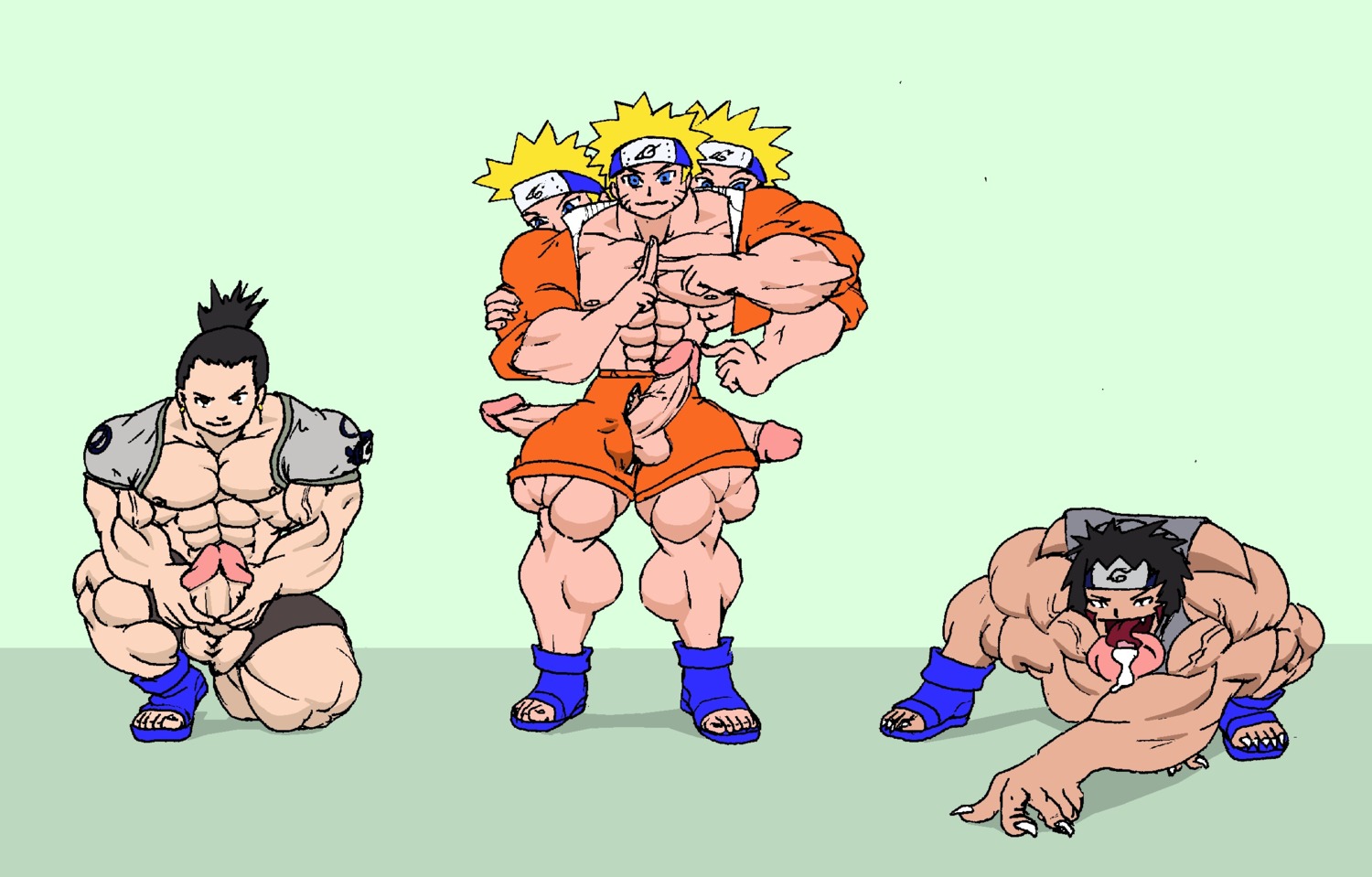 human inuzuka_kiba male male_only multiple_males nara_shikamaru naruto naruto_(series) rule34 uzumaki_naruto yaoi