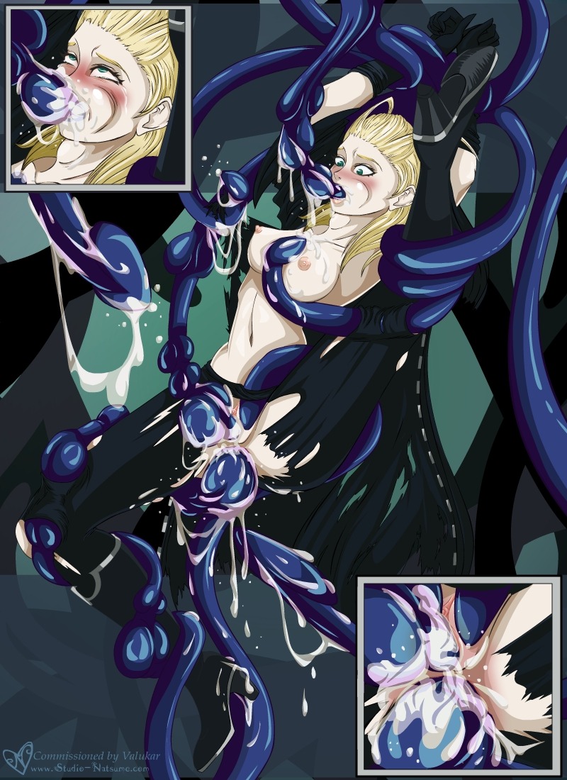 ahe_gao breasts cum disney female kingdom_hearts larxene natsume_(artist) nipples nobody_(kingdom_hearts) rape restrained rule34 square_enix tentacle