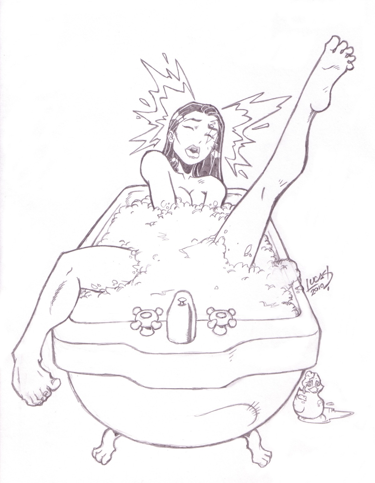 1girls 2010 asian bathtub female female_only lucas_ackerman marvel marvel_comics monochrome psylocke_(kwannon) rule34 solo straight_hair tagme x-men