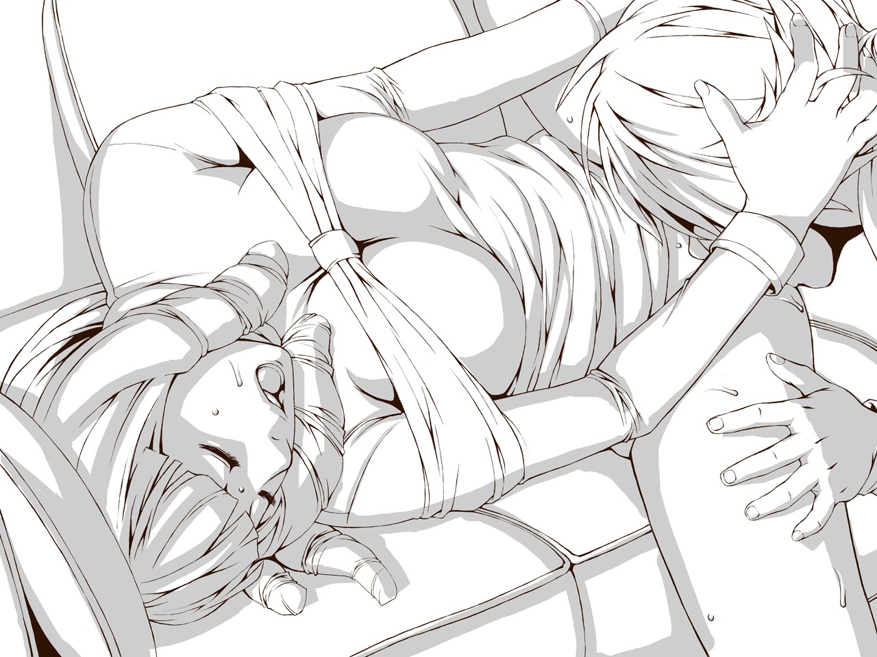 1boy 1girls azuki_miyuki bakuman breasts cleavage cunnilingus female large_breasts male mashiro_moritaka milf monochrome oral pull_top rule34 sex spread_legs