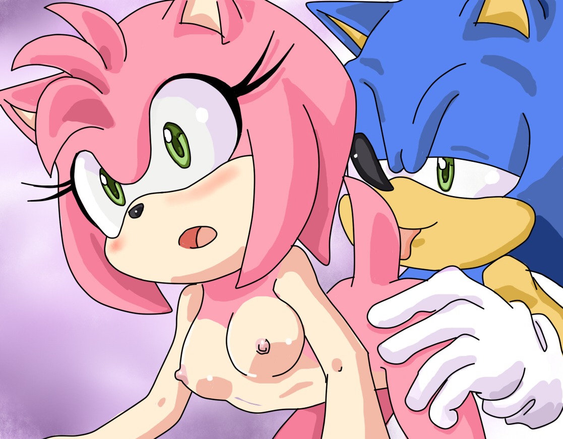 amy_rose anthro blue_body blue_fur blue_hair blush breasts duo e621 eulipotyphlan female fur green_eyes hair hedgehog licking male male/female mammal nipples nude open_mouth pink_body randomguy999 sega sex sonic_the_hedgehog sonic_the_hedgehog_(series) tongue tongue_out