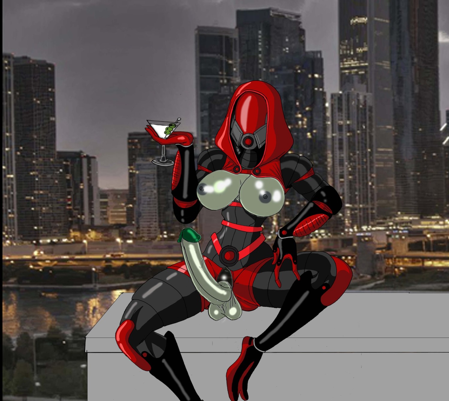 alcohol alien alien_humanoid balls beverage big_breasts big_penis bioware breasts city cityscape cocktail e621 electronic_arts erection genitals gynomorph hi_res holding_glass holding_object humanoid humanoid_genitalia humanoid_penis intersex martini mass_effect penis quarian solo unknown_artist