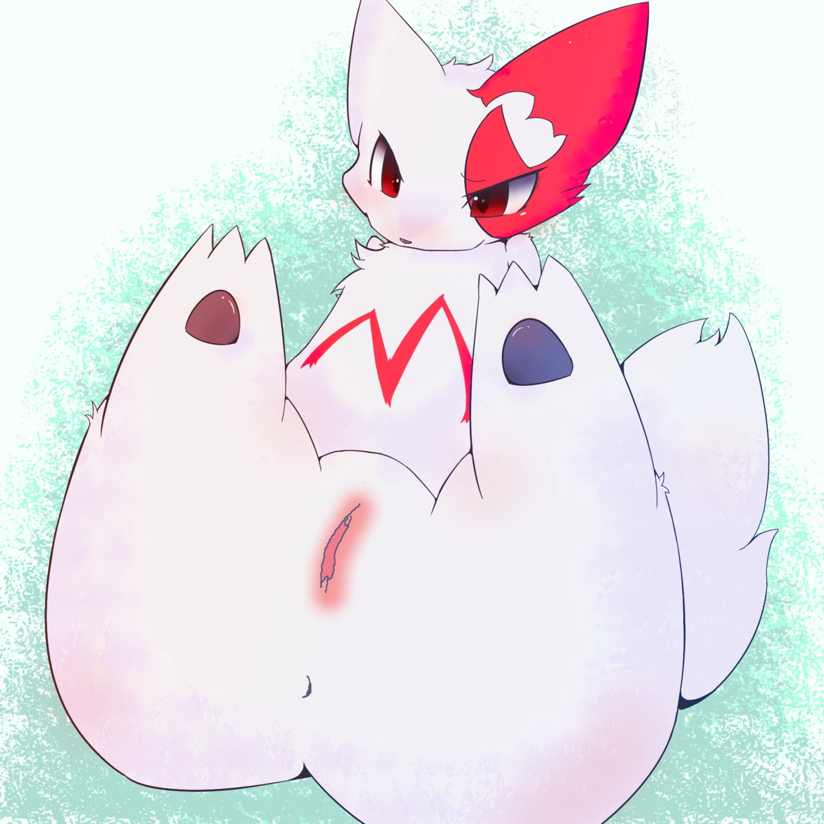 anus color eyes female female_only feral front_view fur furry nudity open_eyes pokemon pokemon_(species) pokemon_rse pussy red_eyes red_fur rule34 solo vulva white_fur zangoose
