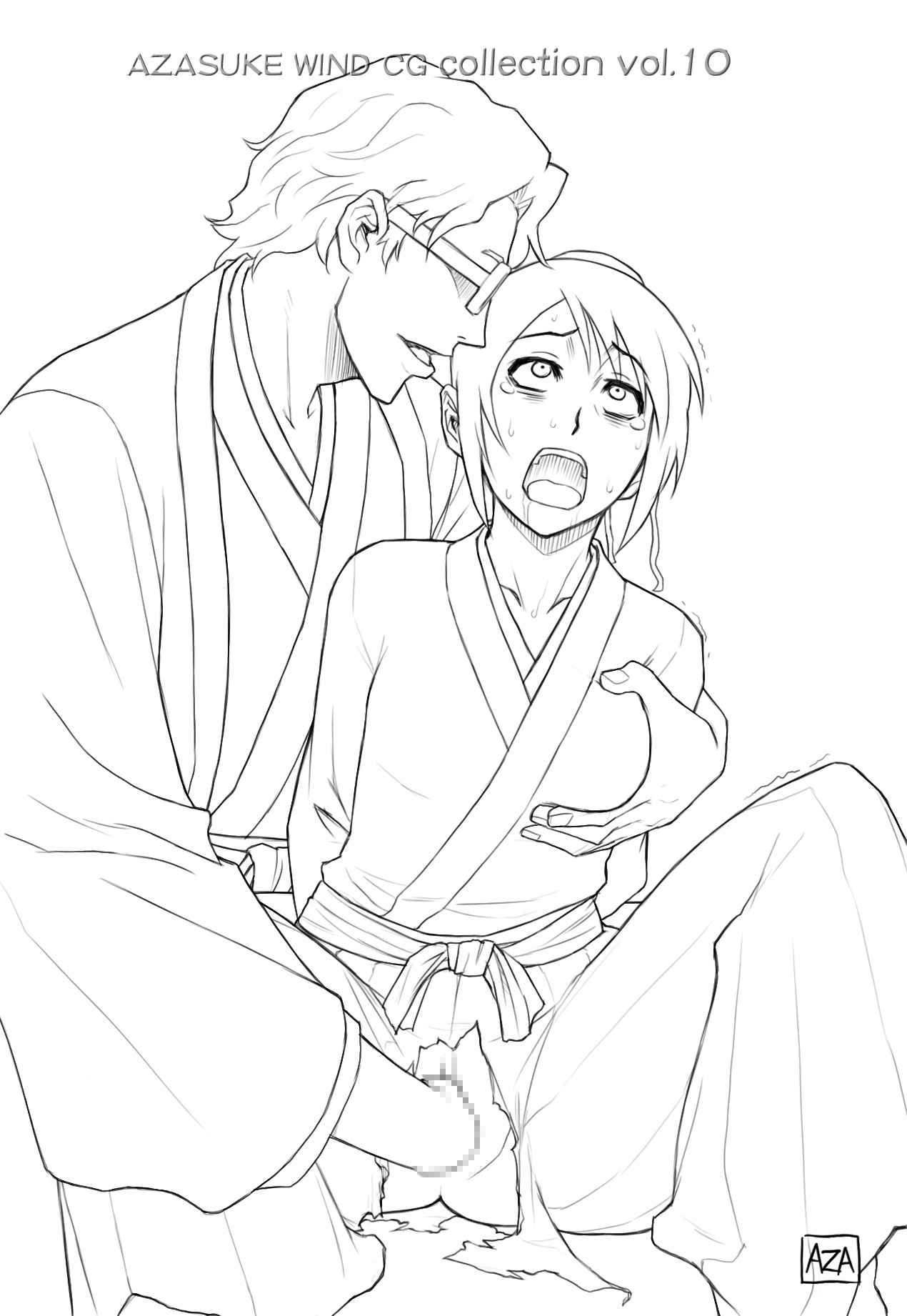 aizen_sousuke azasuke bleach censored female fisting hinamori_momo monochrome mosaic_censoring pussy rule34 sosuke_aizen straight tagme