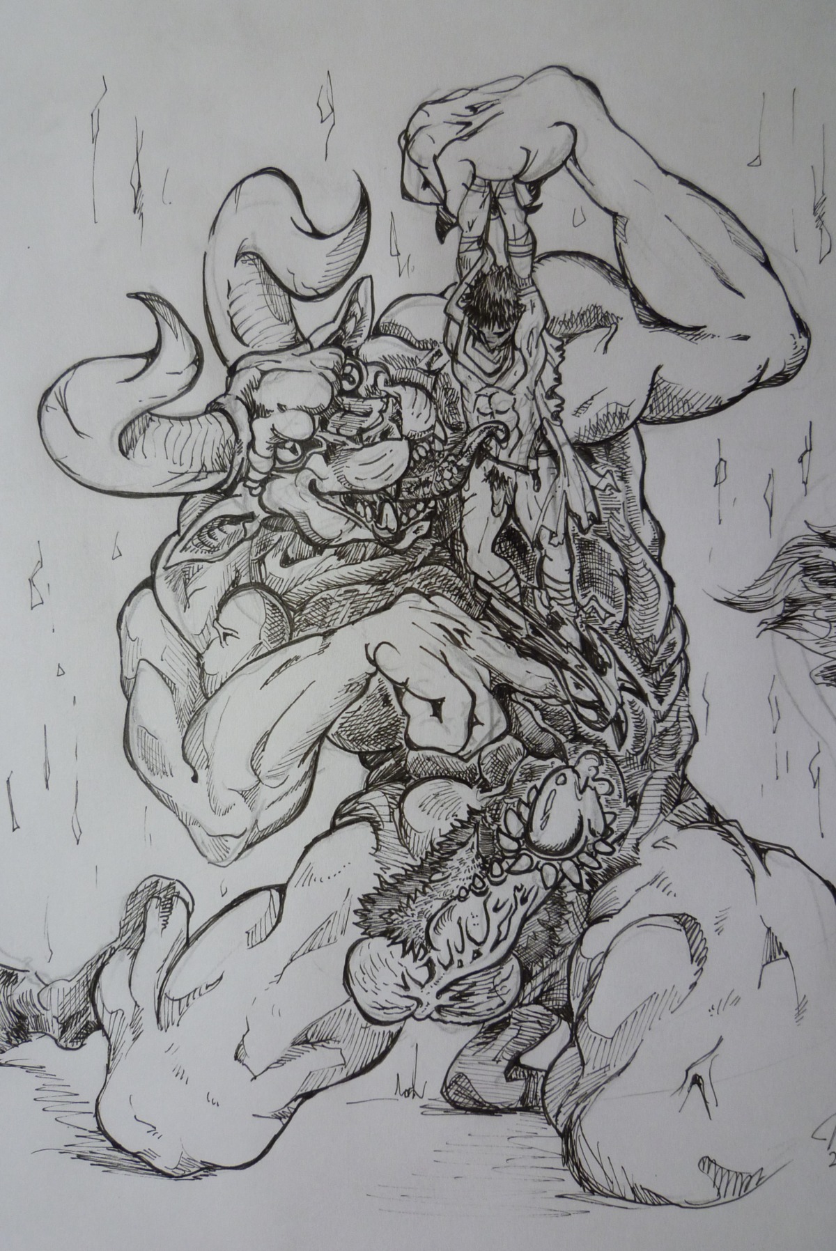 absurd_res duo e621 erection genitals hi_res horn human licking male male/male mammal monster penis tongue tongue_out unknown_artist