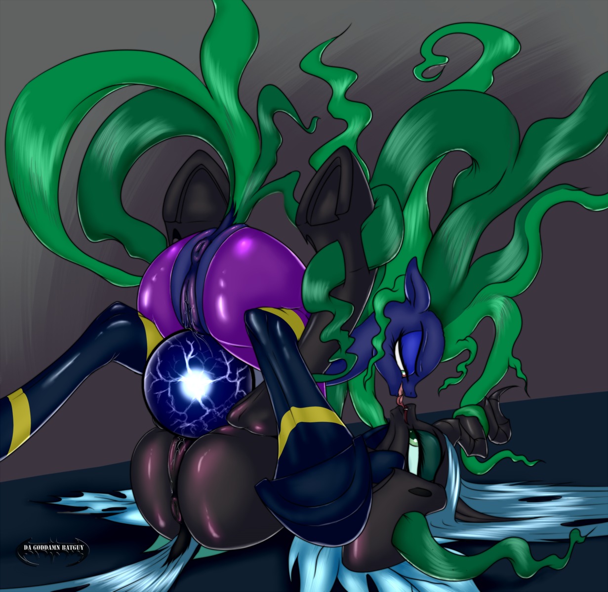2013 anatomically_correct anatomically_correct_genitalia anatomically_correct_vulva animal_genitalia animal_vulva anus arthropod black_body black_skin blue_body blue_skin bodily_fluids bottomwear butt changeling_(mlp) clothing da_goddamn_batguy digital_media_(artwork) duo e621 earth_pony equid equine equine_genitalia equine_vulva fangs female female/female feral french_kissing friendship_is_magic genital_fluids genitals green_eyes green_hair hair hasbro hi_res hooves horse kissing long_hair lying makeup mammal mane-iac_(mlp) multicolored_eyes my_little_pony nude on_back pants pony power_ponies_(mlp) queen_chrysalis_(mlp) red_eyes teeth tongue tongue_out vaginal_fluids vulva