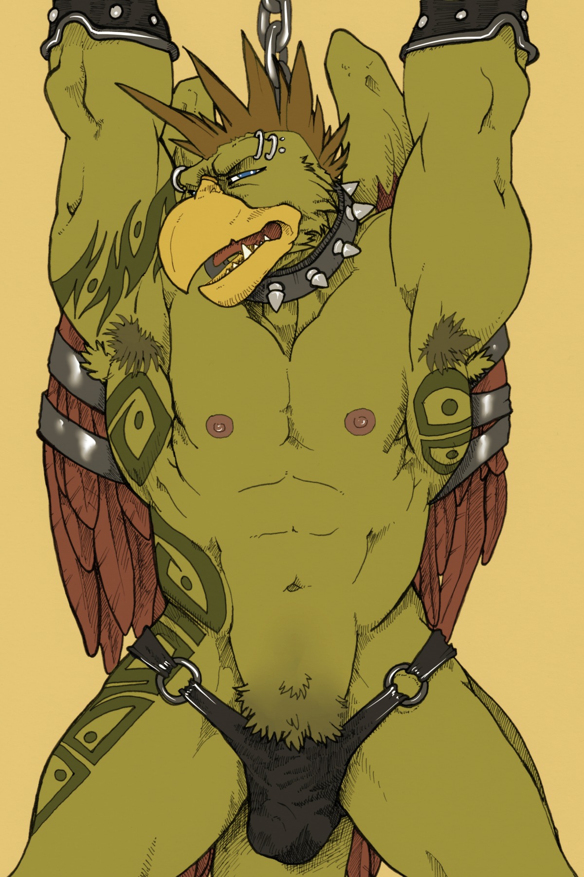 1boy anthro avian bondage bound bulge disney dwalker furry gargoyles griff_(gargoyles) gryphon male male_only nipples rule34 solo