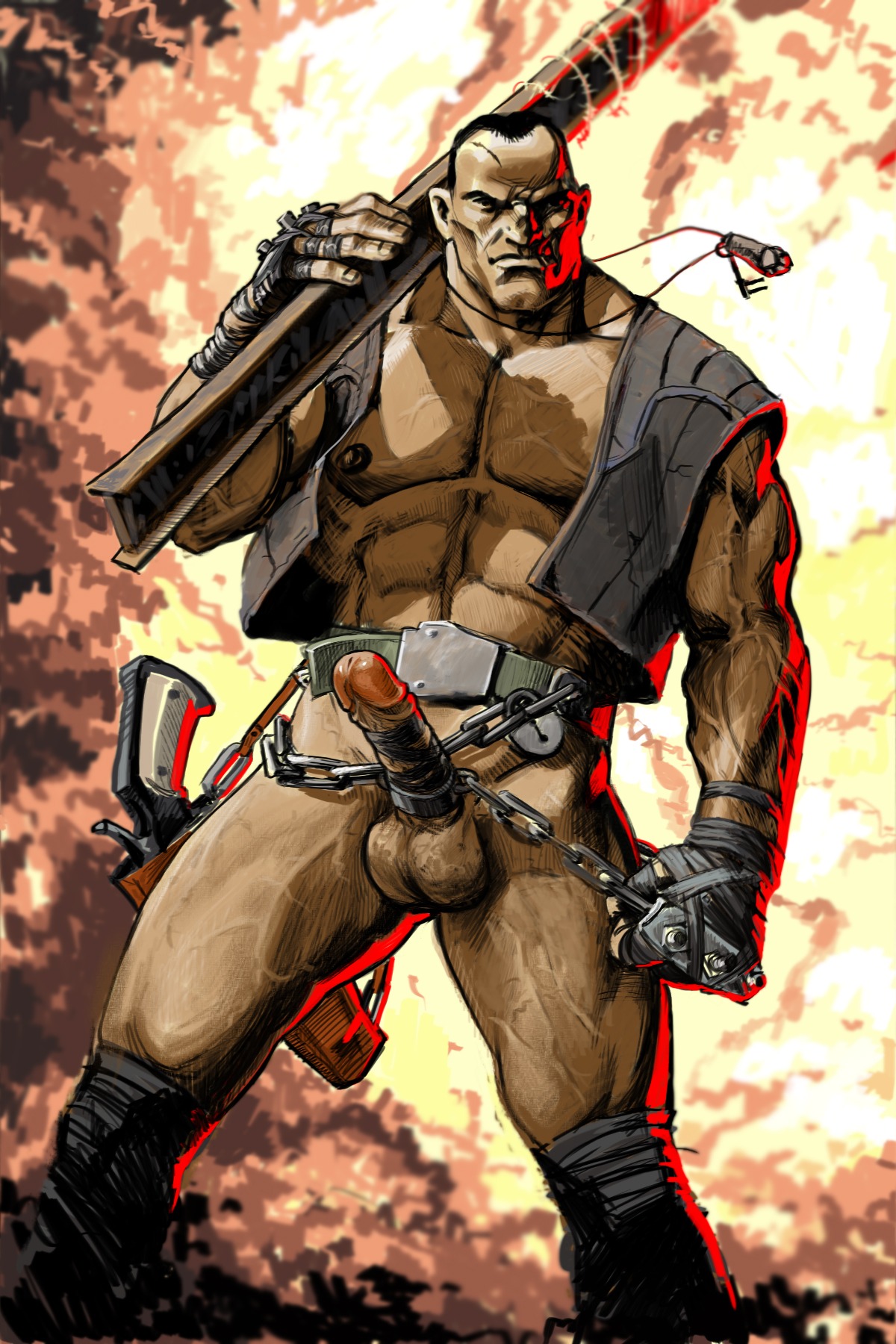 borderlands brick_(borderlands) chain gun male male_only penis rule34 solo tagme weapon