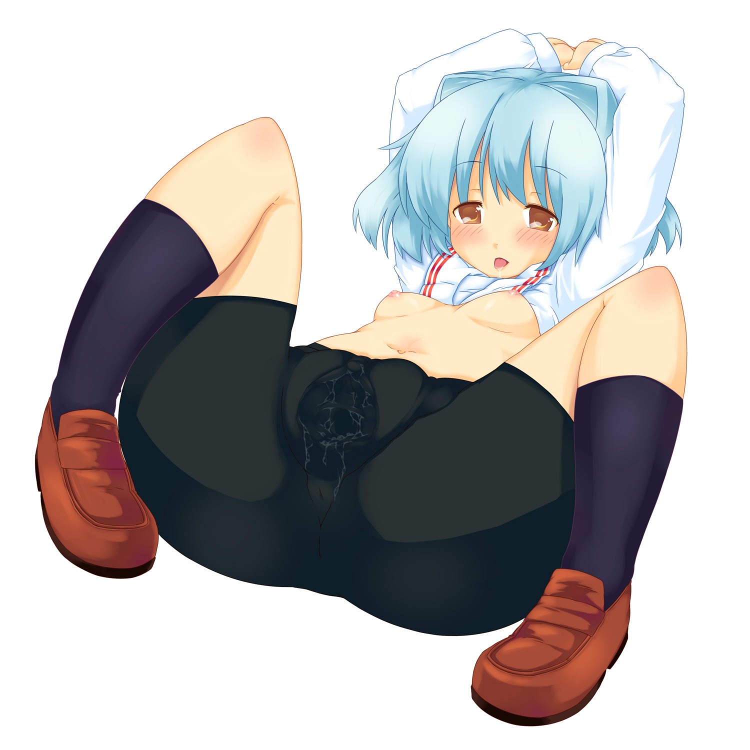 bike_shorts blue_hair blush breasts brown_eyes clitoris female highres itou_ayachi morishita_koyomi panties pussy pussy_juice rule34 short_hair through_clothes uncensored underwear wet_panties yoku_wakaru_gendai_mahou