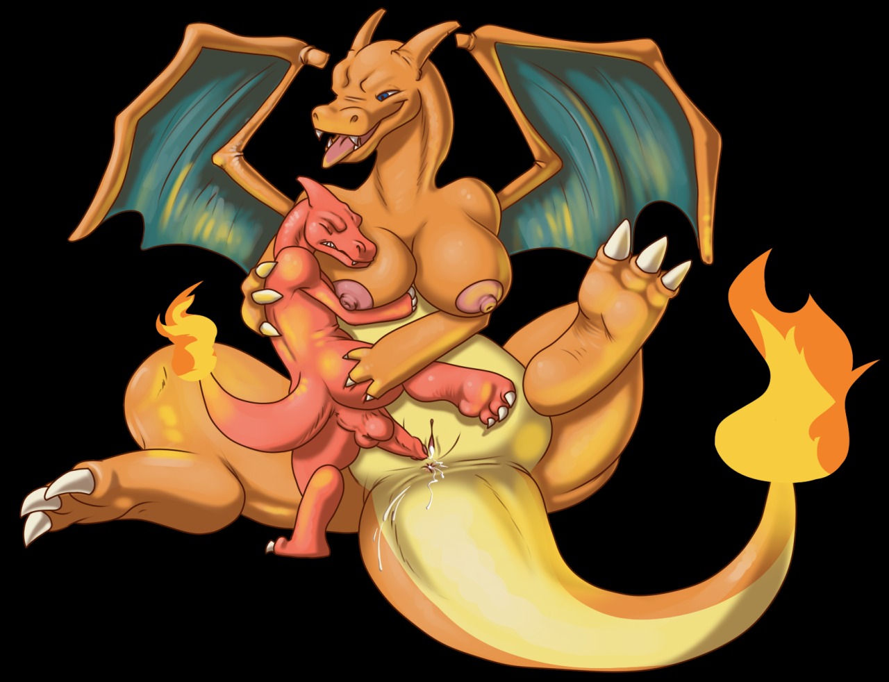 after_sex after_vaginal anthro anus balls big_breasts blue_eyes bodily_fluids breast_grab breasts charizard charmeleon claws cum cum_in_ass cum_in_vagina cum_inside dragon dripping duo e621 erection eyes_closed female feral fire flaming_tail generation_1_pokemon genital_fluids genitals hand_on_breast humanoid_genitalia humanoid_penis larger_female larger_sub lizard male male/female membrane_(anatomy) membranous_wings mukihyena mythological_creature mythological_scalie mythology nintendo nipples non-mammal_balls non-mammal_breasts non-mammal_nipples nude orange_body orange_skin penis pokemon pokemon_(species) reptile scalie size_difference slightly_chubby smaller_male submissive tail tongue tongue_out vulva wide_hips wings