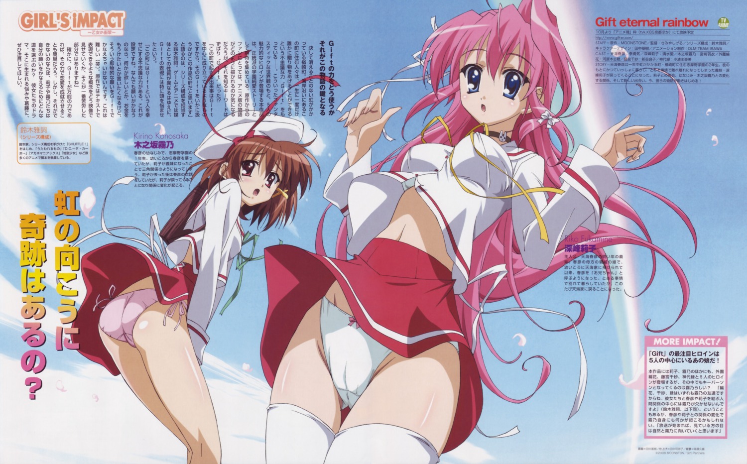 bow_panties female fukamine_riko gift gift_(game) gift_eternal_rainbow hat highres holding holding_gift konosaka_kirino panties pink_panties rule34 scan school_uniform seifuku serafuku side-tie_panties tanaka_motoki thigh_gap thighhighs underwear white_legwear white_panties