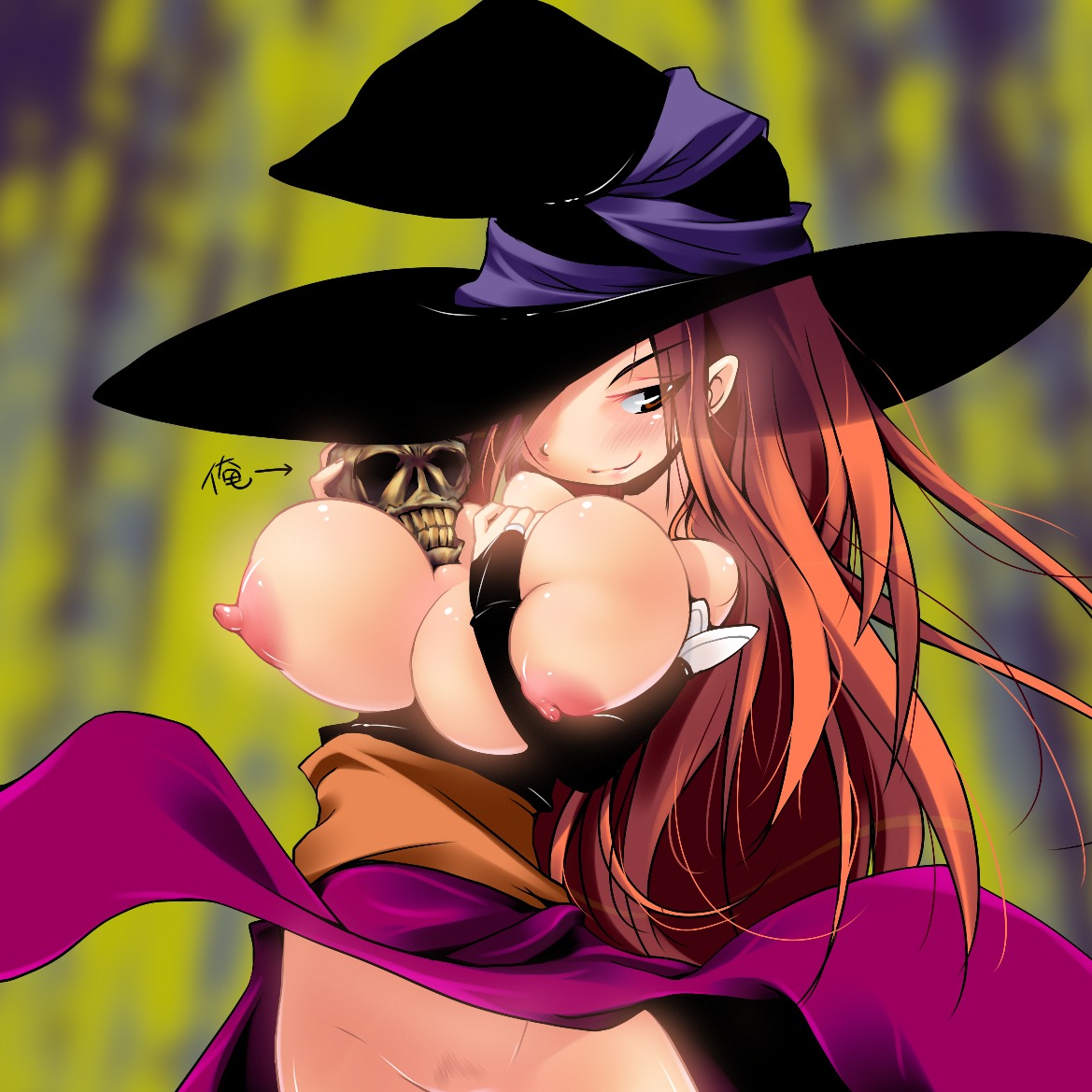 artist_request blush breasts cleavage dragon's_crown female huge_breasts nipples rule34 skull smile sorceress_(dragon's_crown) vanillaware