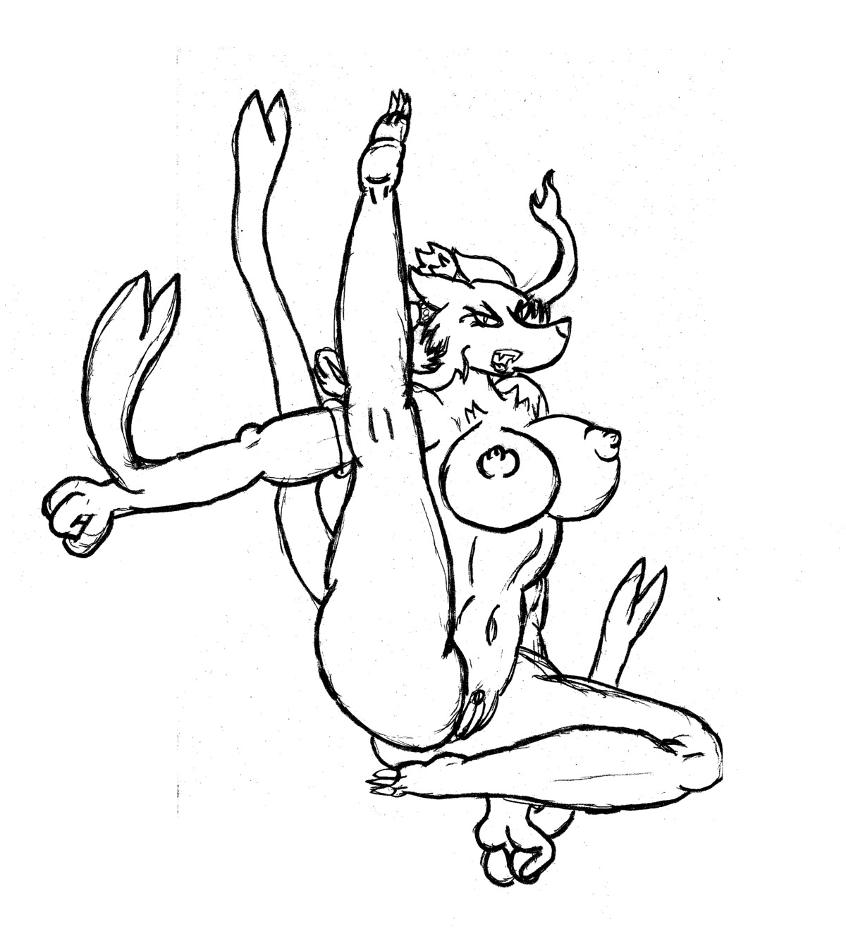 absurd_res anthro anthrofied black_and_white breasts e621 female generation_5_pokemon genitals hi_res mienshao monochrome nintendo nipples open_mouth pokemon pokemon_(species) pokemorph solo tail unknown_artist vulva