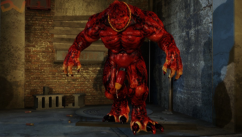 3_toes 3d_(artwork) 4_fingers abs accessory alley anthro balls biceps big_muscles big_penis biped bodily_fluids claws cock_ring cum darkviperbara demon digital_media_(artwork) e621 erection feet fingers genital_fluids genitals half-erect humanoid_genitalia humanoid_penis jewelry looking_at_viewer male muscular muscular_anthro muscular_arms muscular_male necklace nude outside pecs penis penis_accessory penis_jewelry precum red_body red_skin shadow solo standing teeth thick_thighs toe_claws toes vein veiny_penis