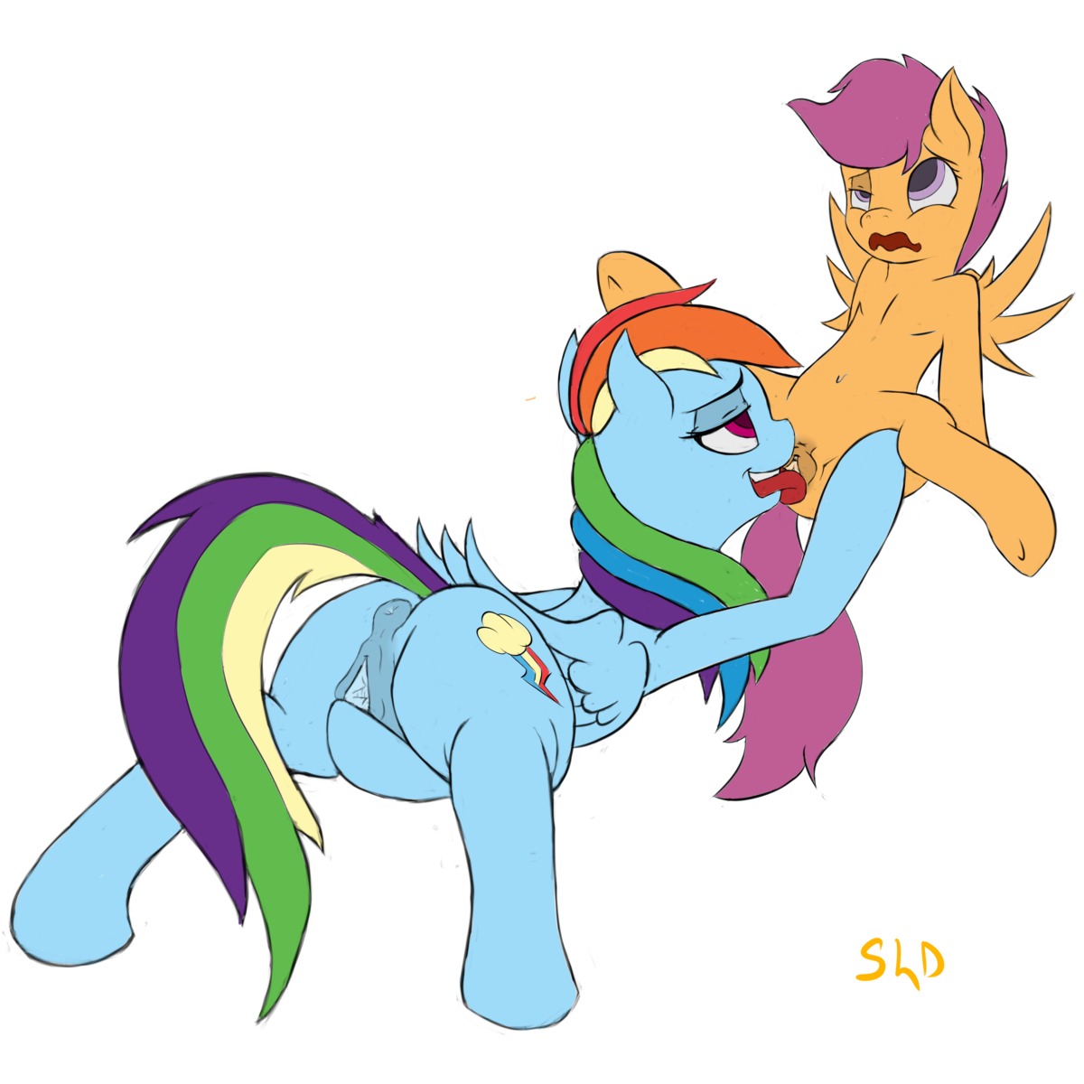 1:1 2013 absurd_res ahegao anus blue_body blue_feathers blue_fur cunnilingus cutie_mark duo e621 equid equine feathered_wings feathers female female/female feral friendship_is_magic fucked_silly fur genitals hair hasbro hi_res licking looking_pleasured mammal masturbation multicolored_hair my_little_pony mythological_creature mythological_equine mythology oral orange_body orange_fur pegasus purple_hair rainbow_dash_(mlp) rainbow_hair scootaloo_(mlp) sex shdingo simple_background spread_legs spreading tongue tongue_out vaginal vaginal_masturbation vulva white_background wings young young_feral