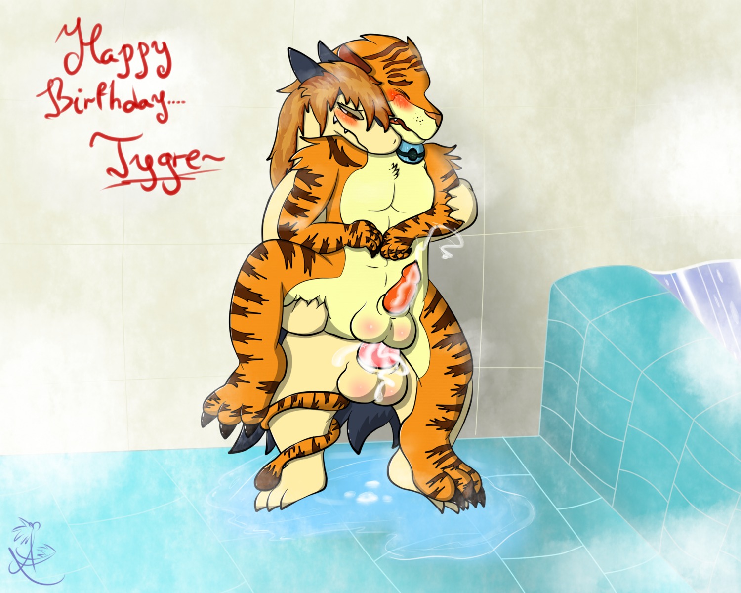 5:4 anal asbiearts bath blush bodily_fluids butt collar conditional_dnp cum cum_inside duo e621 erection fan_character felid generation_2_pokemon genital_fluids genitals hi_res knot male male/male male_penetrated male_penetrating male_penetrating_male mammal nintendo pantherine penetration penis pokemon pokemon_(species) sex tiger tygre typhlosion water