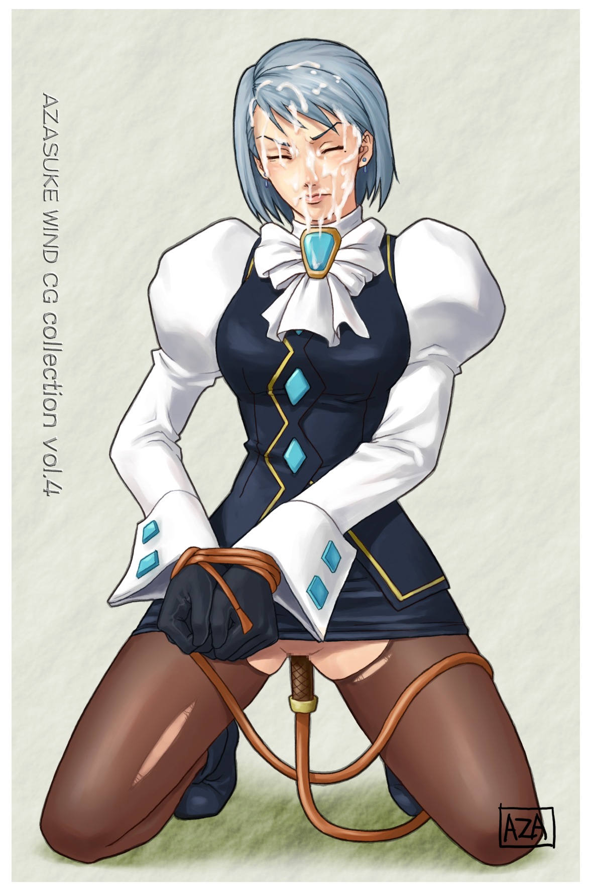 1girls ace_attorney azasuke blush bondage boots censored closed_eyes cum facial female franziska_von_karma gyakuten_saiban high_heel_boots high_heels highres insertion karuma_mei kneeling no_panties pantyhose pubic_hair rule34 skirt torn_clothes torn_pantyhose whip