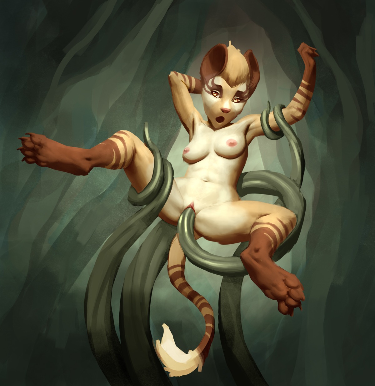 4_toes anthro anthro_penetrated breasts claws digitigrade e621 feet female female/tentacles female_anthro female_penetrated full-length_portrait fur genitals hand_behind_head hi_res hindpaw looking_at_viewer mammal multicolored_body multicolored_fur nipples nude nude_anthro nude_female open_mouth paws penetration portrait pseudoartist sex solo spread_legs spreading suspended_via_tentacles suspension tail tail_tuft tentacle_in_vagina tentacle_penetrating_anthro tentacle_penetrating_female tentacle_penetration tentacle_sex tentacles tentacles/female tentacles_on_female toes tuft unknown_species vaginal vaginal_penetration vulva