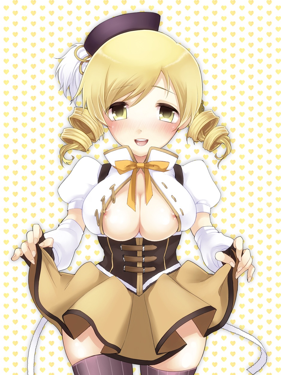 blush breasts female highres large_breasts mahou_shoujo_madoka_magica nipples rule34 smile tomoe_mami