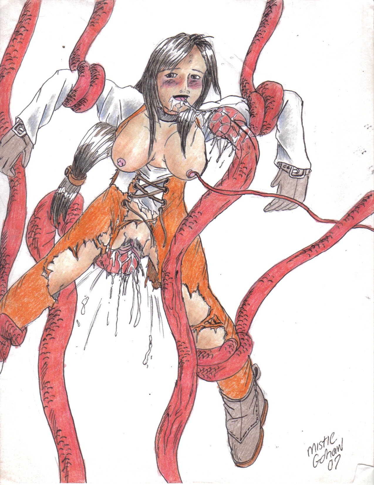 1girls black_hair blush breasts clothing dark_hair female final_fantasy final_fantasy_ix garnet_til_alexandros_xvii long_hair nipples open_mouth penetration pink_tentacles pussy restrained rule34 sex spread_legs suspension tentacle torn_clothes vaginal_penetration