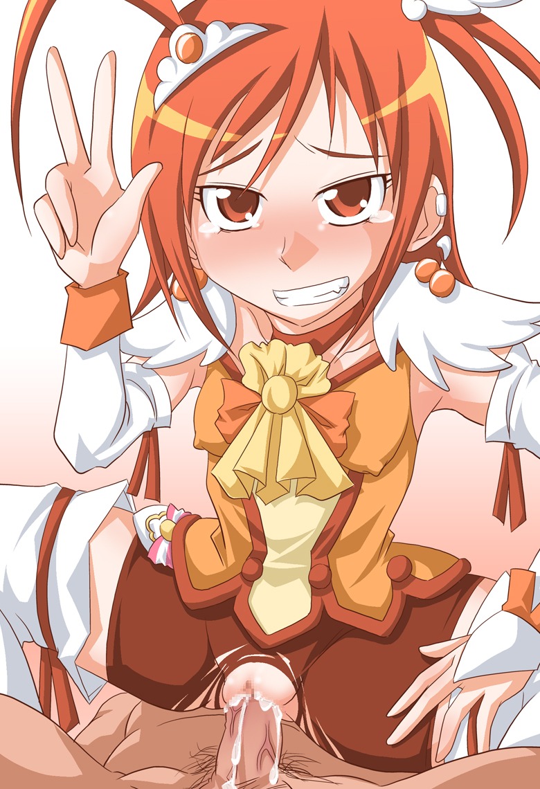 censored clothed_sex clothing cum cure_sunny female female_on_top hino_akane magical_girl makoto_sakura_(artist) precure pretty_cure pubic_hair rule34 shorts smile_precure stockings tagme torn_clothes