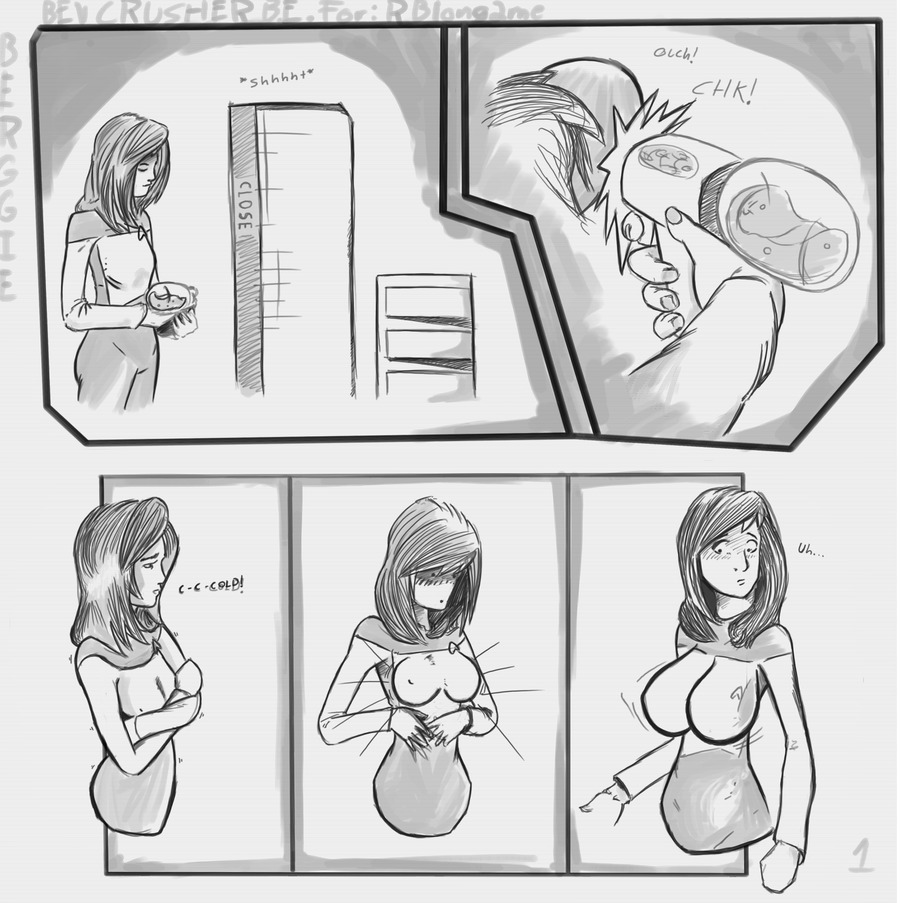 1girls berggie beverly_crusher comic dialogue english_text female female_only greyscale human monochrome rule34 solo solo_female spaceship spaceship_interior star_trek star_trek_the_next_generation starfleet_uniform text