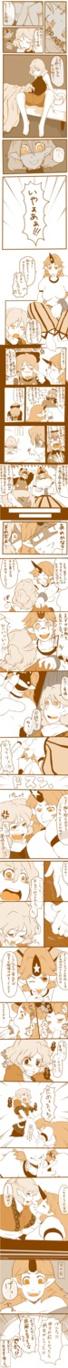 1futa 2girls blonde blonde_hair blush breasts bulge comic cum cum_in_mouth drunk erection fellatio female futa_on_female futa_with_female futanari hi_res high_resolution highres horn hoshiguma_yuugi impossible_clothes impossible_clothing impossible_shirt intersex long_image mizuhashi_parsee no_humans oral penis rule34 sea_la sharp_teeth shirt swallowing tall_image team_shanghai_alice touhou translated translation_request yamame_kurodani youkai