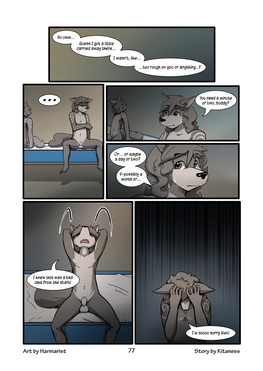 adolescent after_rape after_sex age_difference alex_(harmarist) animal_genitalia anthro apology balls bed bodily_fluids brother_(lore) brothers_(lore) canid canine canis child comic concern_for_another despair dialogue duo e621 ears_down english_text fully_sheathed fur furniture genitals harmarist hi_res male male/male mammal multiple_scenes navel nipples nude number older_brother older_male older_sibling page_number penis penis_tip pivoted_ears regret sheath sheath_and_knife sibling_(lore) size_difference sweat tail text will_(harmarist) wolf young young_anthro