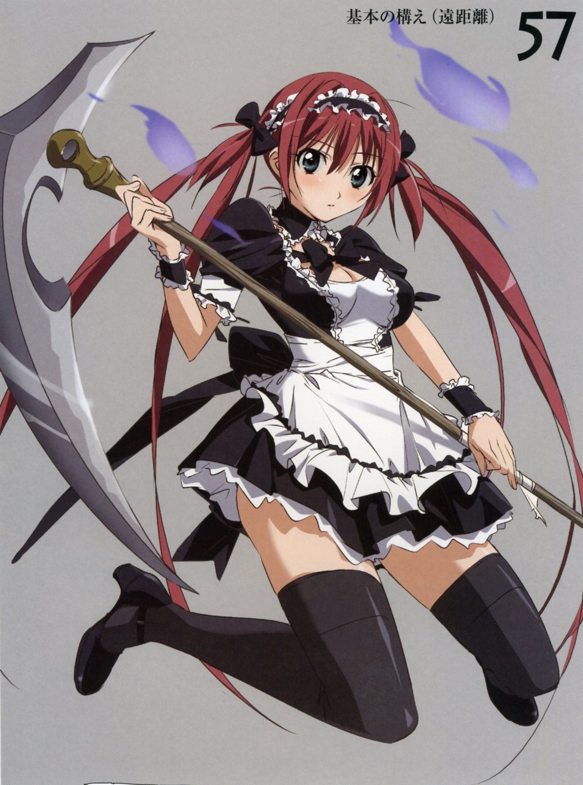 airi female highres maid queen's_blade red_hair rule34 scan scythe takamura_kazuhiro thighhighs zettai_ryouiki