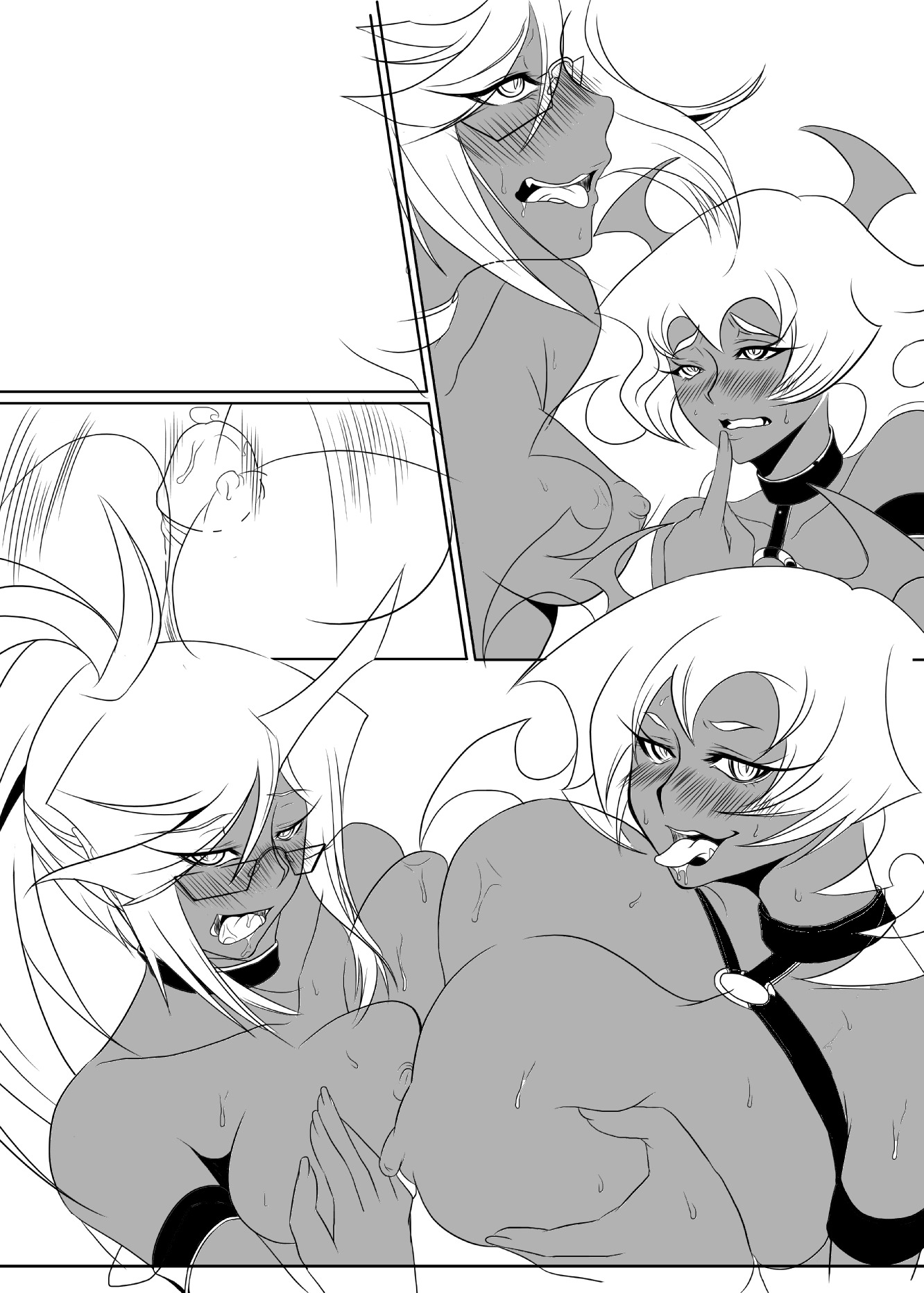 2demons black_and_white demon demon_girl demon_horns demon_tail demoness female incest kneesocks_daemon panty_&amp;_stocking_with_garterbelt rule34 scanty_daemon sisters tagme yuri